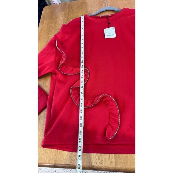 Zara Trafaluc Red Zipper Ruffle Embellished Sweater Sweatshirt SZ S NEW - Picture 7 of 9
